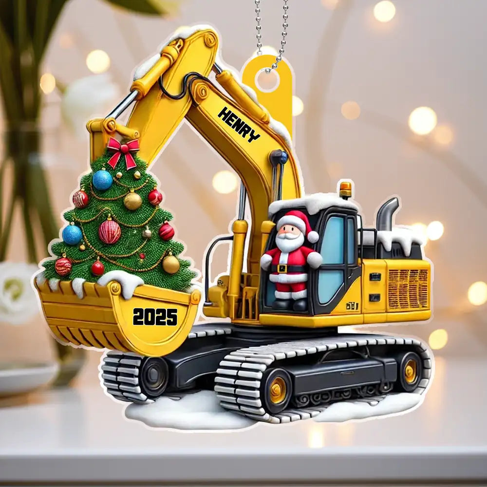 Personalized Funny Construction Car Hanger - Custom Name Ornament Gift