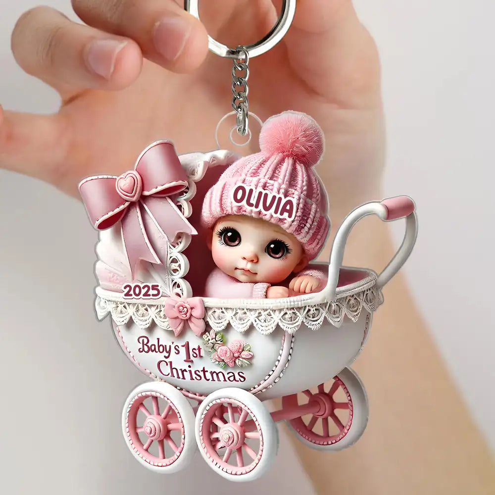Custom Baby Girl Christmas Car Hanger – Pink Stroller Ornament for Newborn or Grandbaby