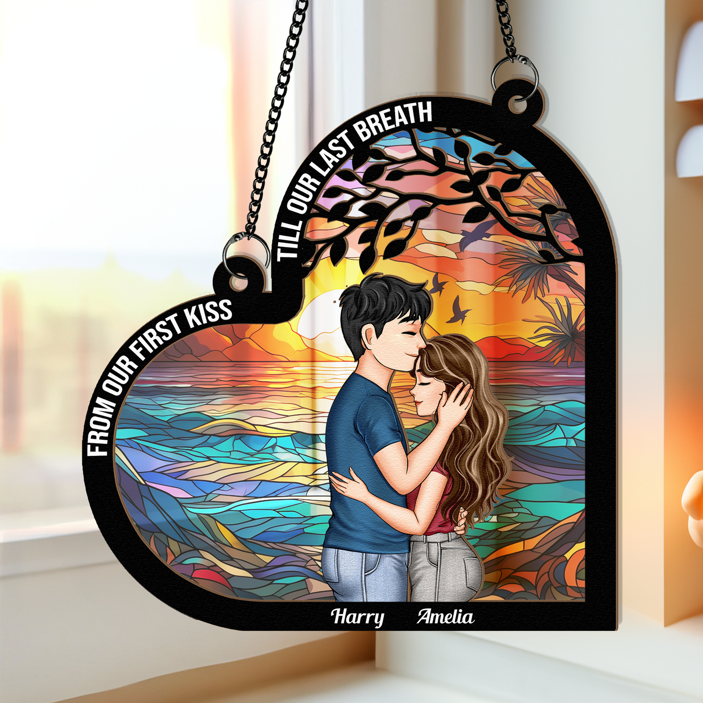 Personalized Couple Ornament - Capturing First Kiss and Everlasting Love in Unique Design