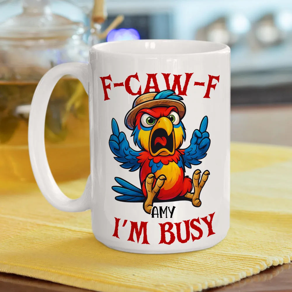Funny Mug with Angry Chicken Cartoon, Customizable Coffee Mug, 'I'm Busy' Humor, Unique Gift for Coworkers & Friends