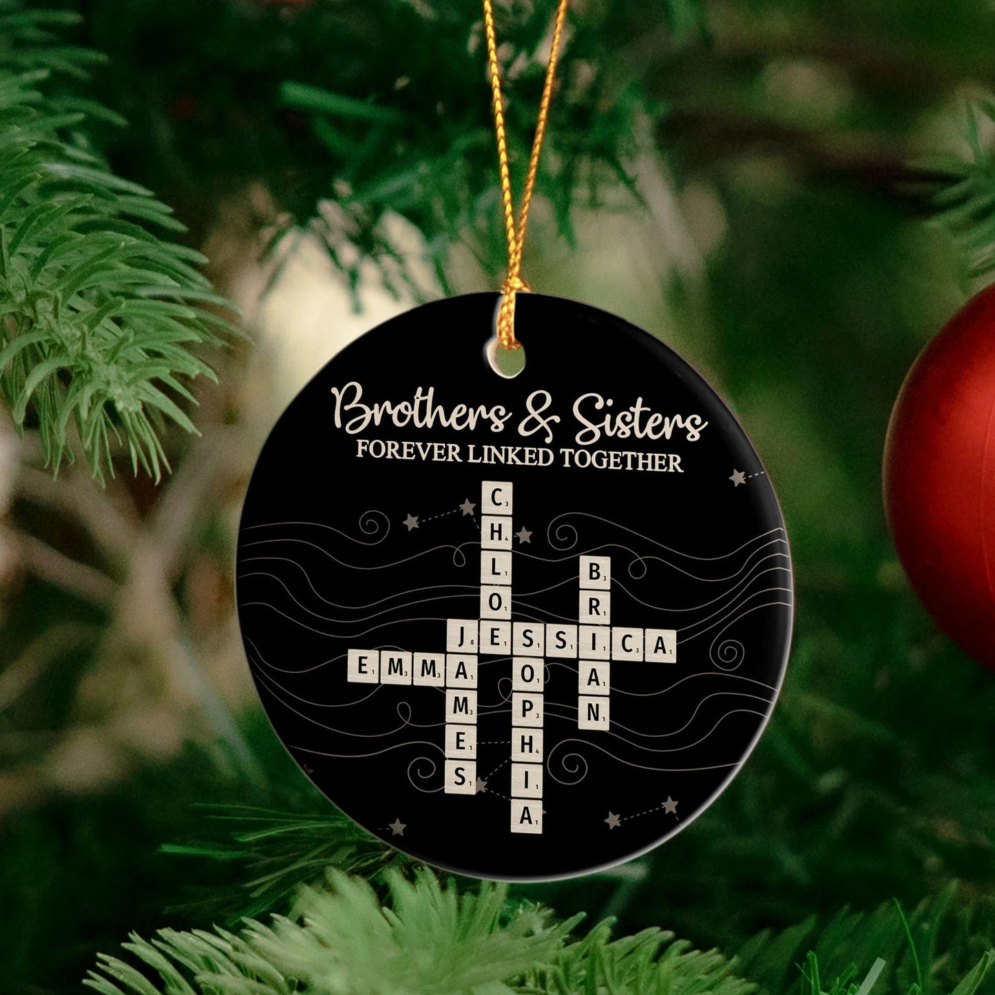 Ceramic Sibling Ornament - Midnight Tile Design Christmas Gift