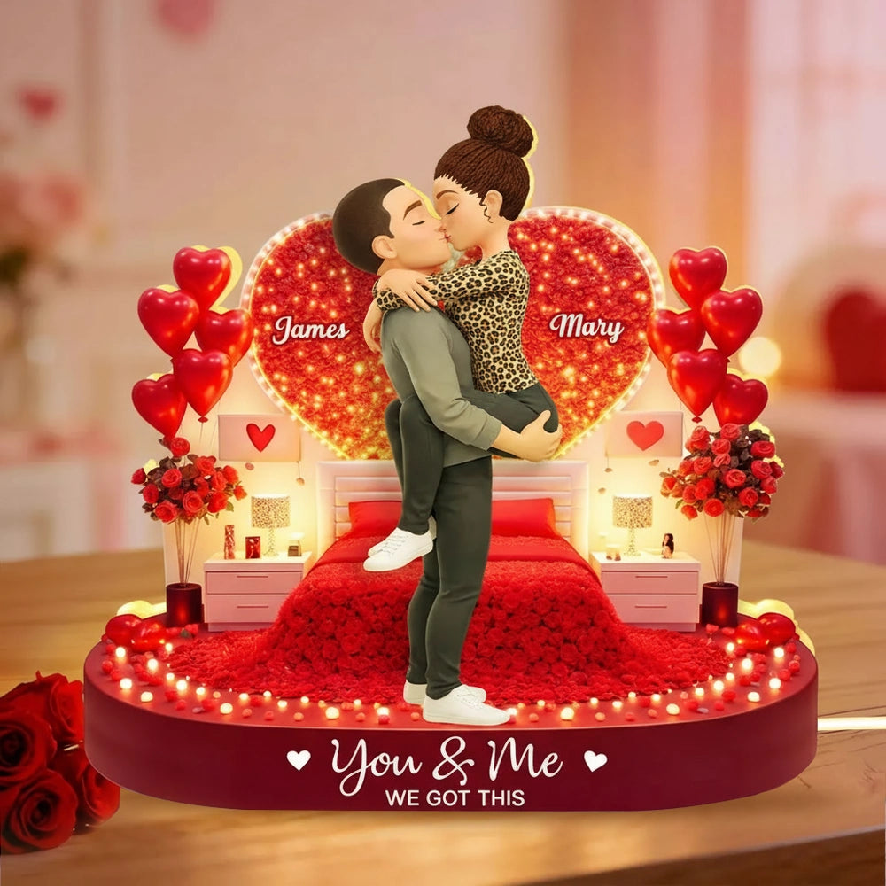 Personalized Acrylic Light Box Kissing Couple in Romantic Bedroom Scene - Unique Valentine's Day Gift for Couples