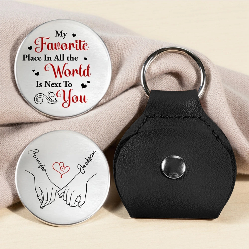 Personalized Pocket Hug Token with Holding Hands Sketch, My Favorite Place Quote, Unique Romantic Gift for Everyday Carry