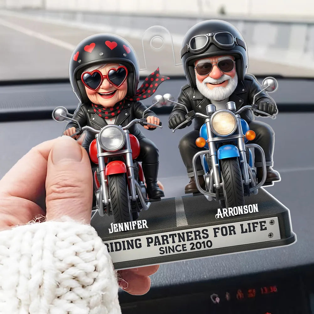 Acrylic Car Hanger Riding Partners for Life - Personalized Cute Motorcycle Couple Mirror Decor, Unique Gift