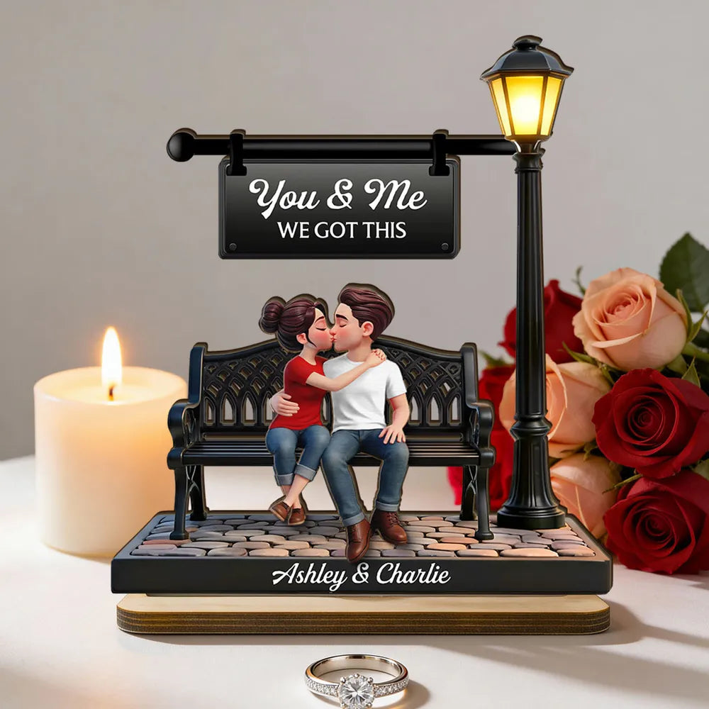 You & Me We Got This Personalized 2-Layer Wooden Plaque Sweet Couple Bench Kiss Keepsake A Heartwarming Gift for Couples