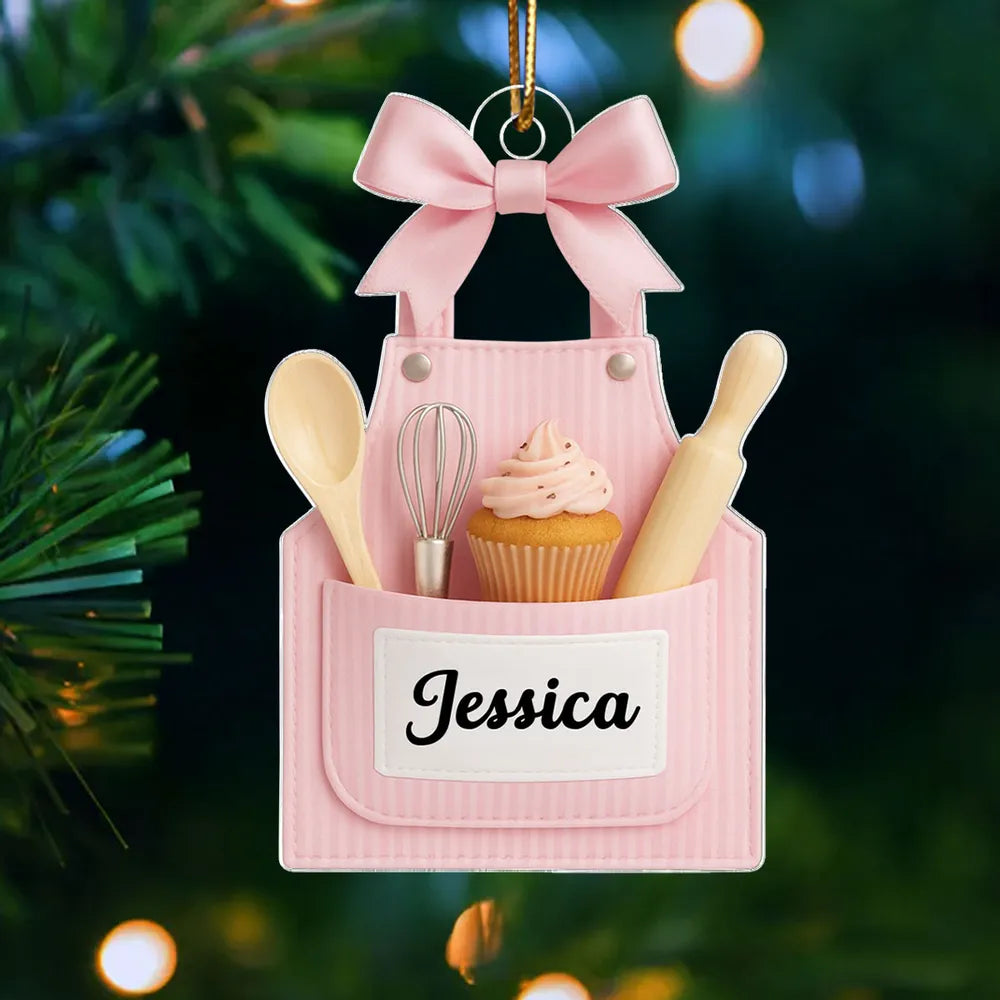 Acrylic Ornament Personalized Sweet Baking Apron with Cupcake Look for Holiday Home Decor, Heartwarming Gift for Her