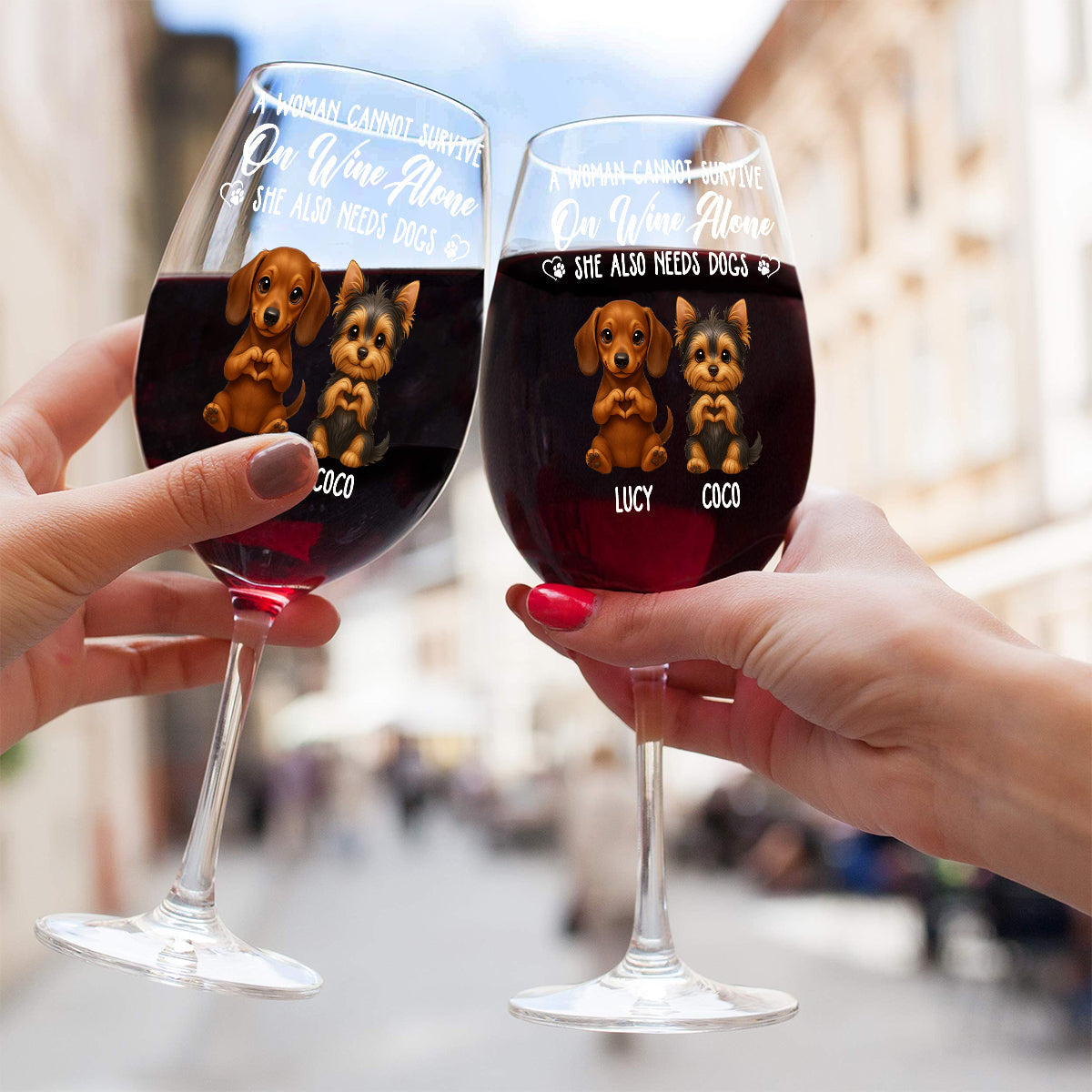 A Woman Cannot Survive On Wine Alone She Also Needs Dog/ Cat - Personalized Dog Wine Glass With Long Stem