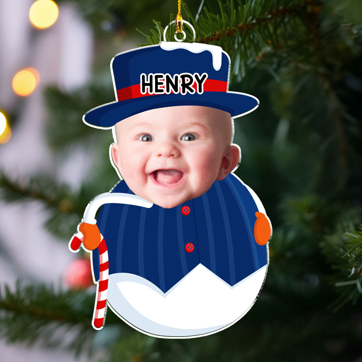 Custom Photo Acrylic Ornament, Snowman Design for Christmas Tree, a unique gift for parents & grandparents
