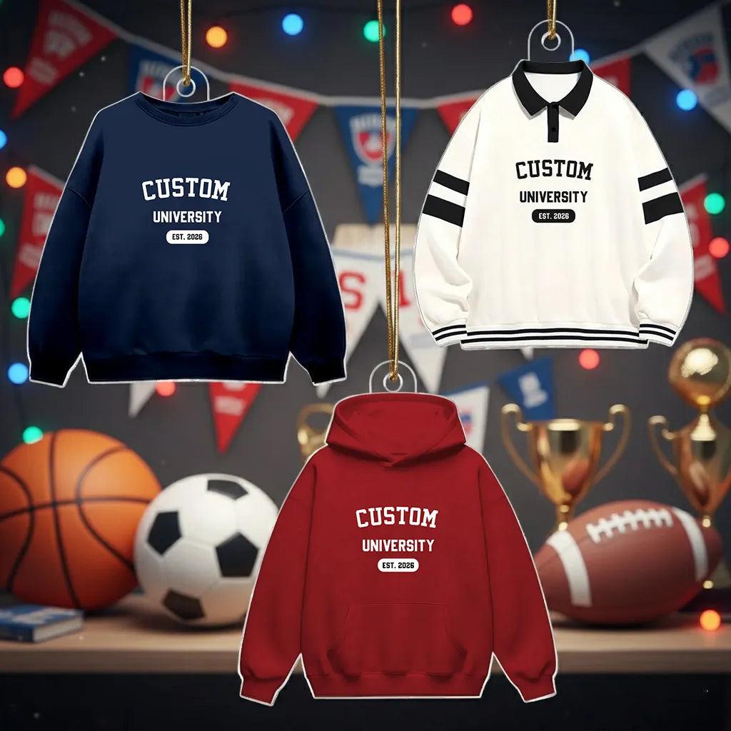 Personalized School Spirit Acrylic Ornament Custom University Sweater Look Holiday Decor Unique Gift