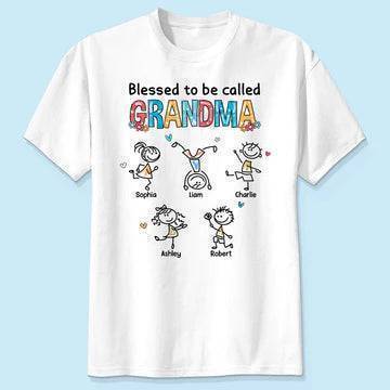 This Grandma Belongs To Classic Tee Personalized with Sweet Stick Figure Kids, Heartwarming Gift for Grandma