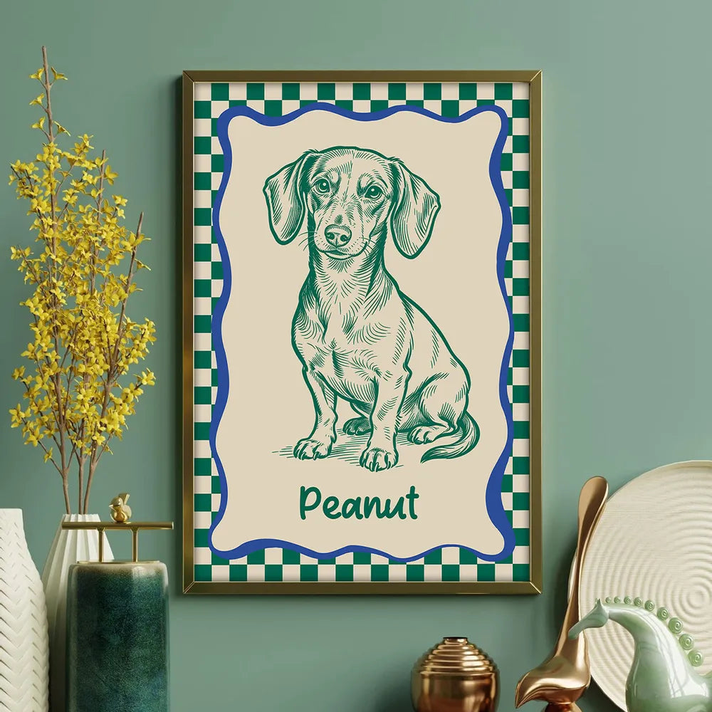 Personalized Dog Portrait Poster Modern Blue Line Art Wall Decor, Unique Creative Gift for Dog Lovers