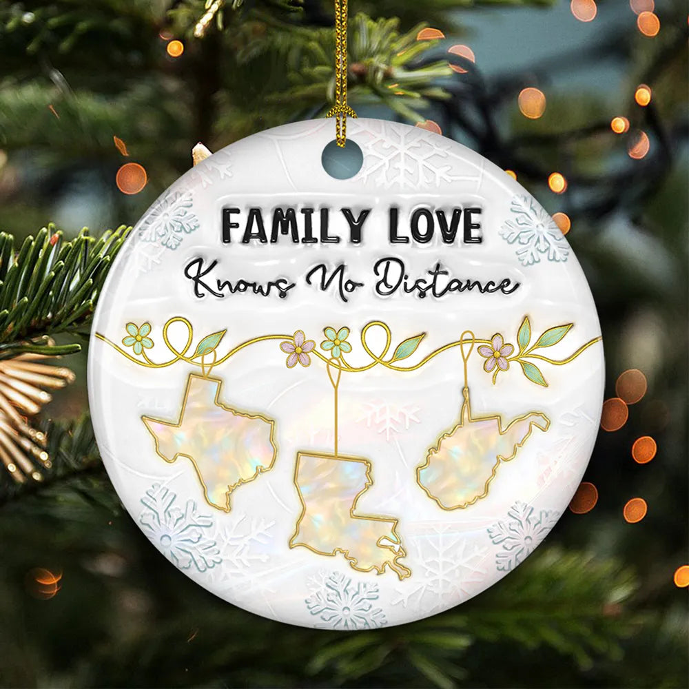 Round Ceramic Ornament with Family Love Theme, Christmas Keepsake, Gift-Ready Holiday Accent