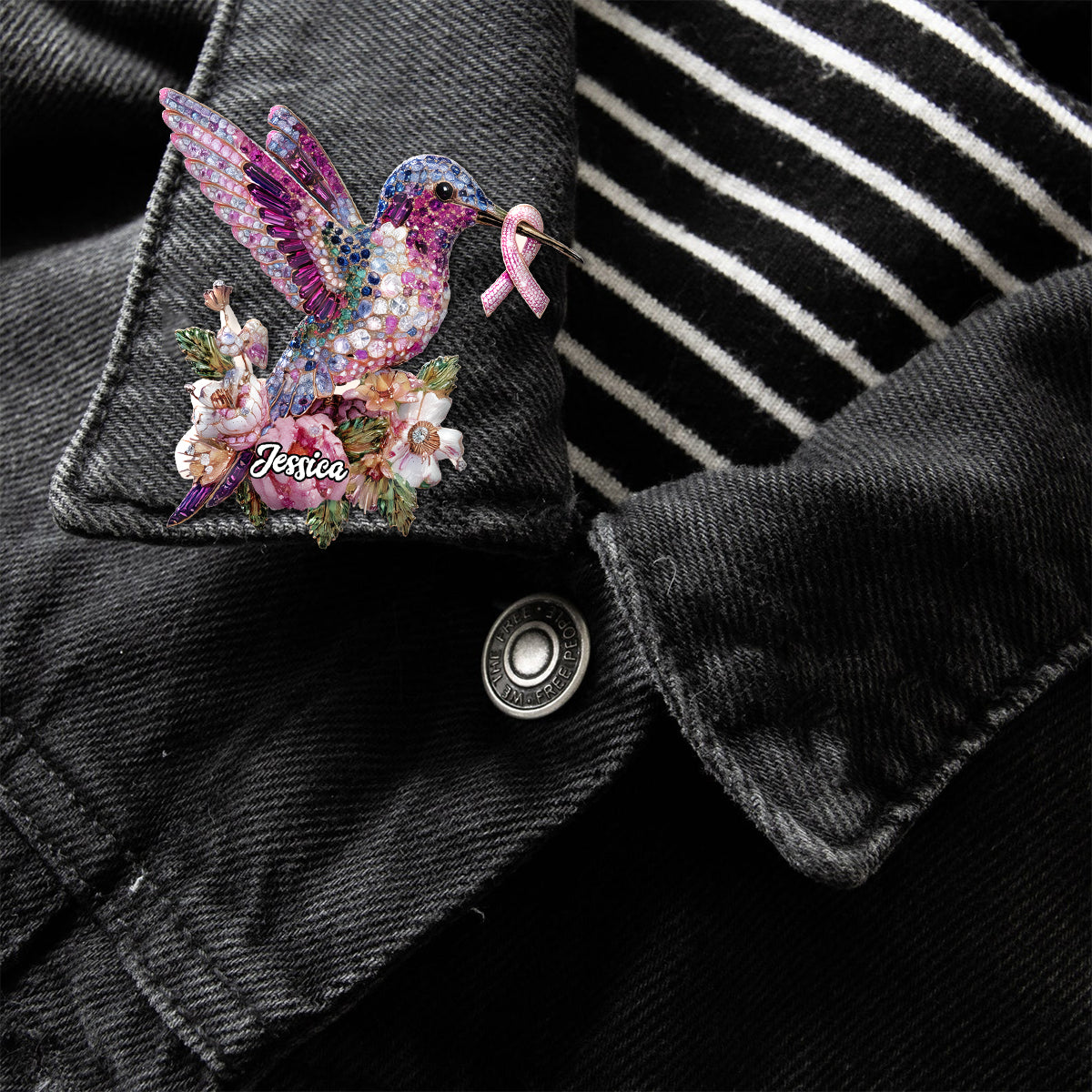 Breast Cancer Awareness Hummingbird - Personalized Breast Cancer Awareness Pin