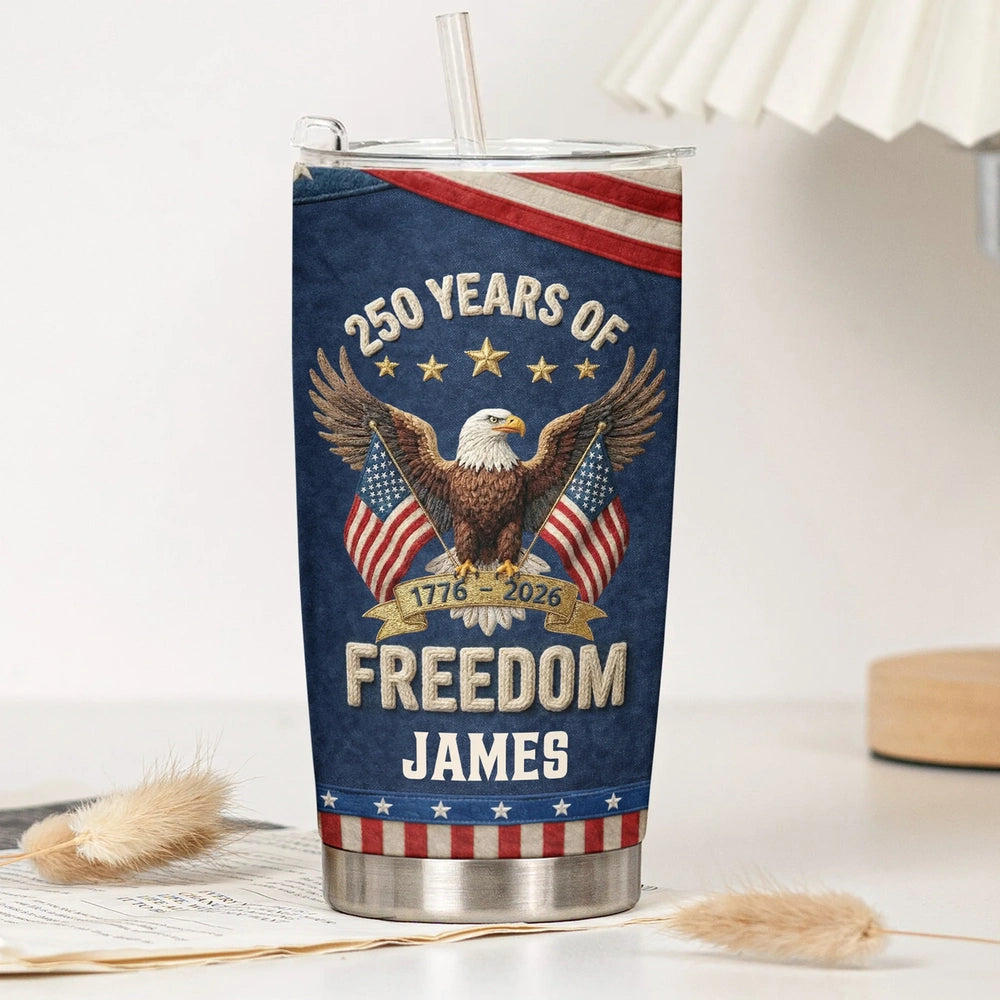 USA 250th Anniversary Insulated Travel Tumbler Patriotic Eagle & Flags Design Unique Gift for Veterans, Dad, or Him