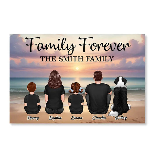 Family Forever Beach Design - Personalized LED Plaque, Keychain, Poster, Wallet Card, and Pillow, Unique Gift