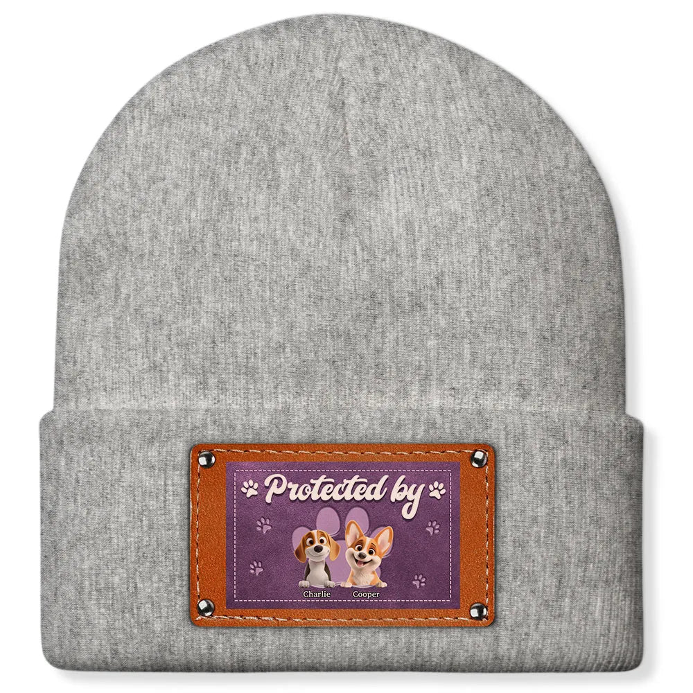 Leather Patch Beanie Hat with Pet Protector Design, High Clarity, Fun and Warm Gift for Winter