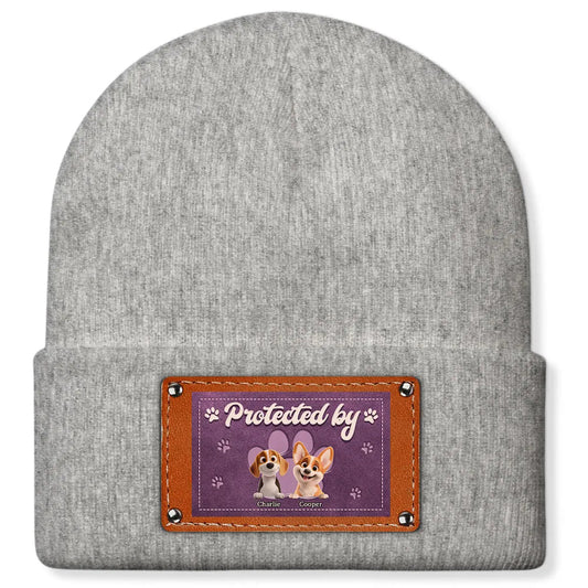 Leather Patch Beanie Hat with Pet Protector Design, High Clarity, Fun and Warm Gift for Winter