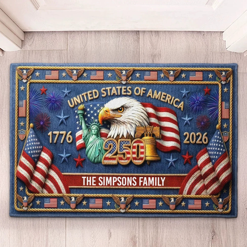 Personalized Patriotic Standard Doormat with USA Eagle & Flag Artwork, Unique Outdoor Entryway Gift for Family