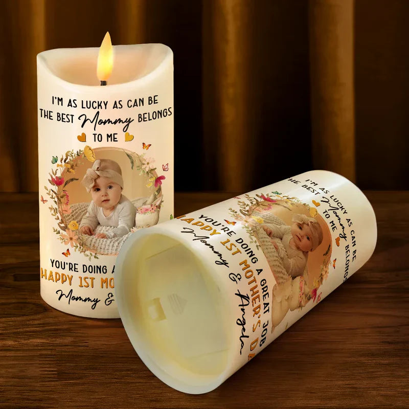 Personalized Flameless LED Candle with Baby Photo and Mommy Quote - Unique Mother's Day Gift, Warm Glow Keepsake