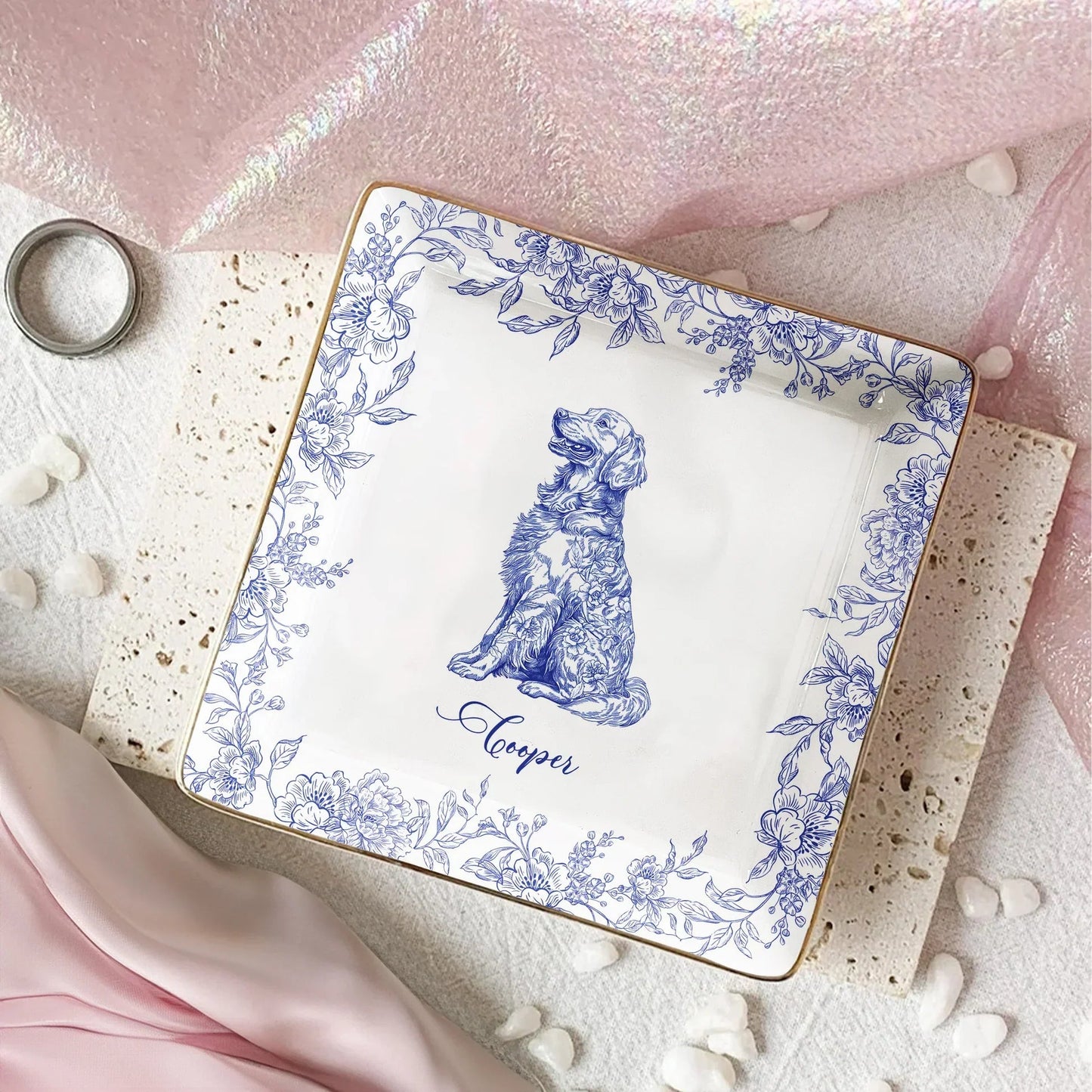 Custom Dog Lover Bone China Plaque in Toile de Jouy Style – Collectible Pet Wall Decor & Thoughtful Holiday or Anniversary Gift