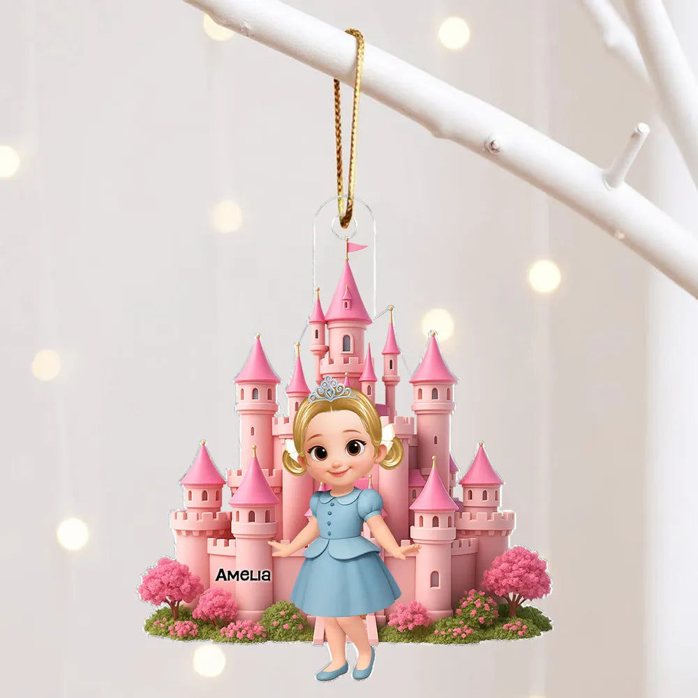 Princess Castle Acrylic Ornament – Personalized Christmas Gift for Little Girls