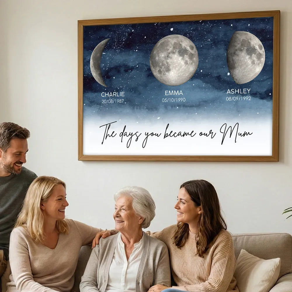 Starry Night Moon Phases Poster, Personalized The Days You Became Our Mum Print, Heartwarming Gift for Mom