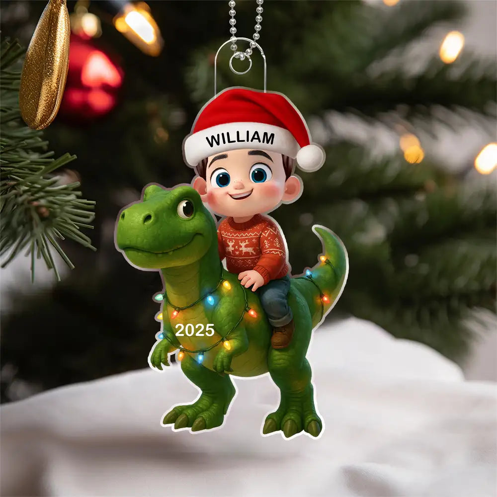 Acrylic Ornament Featuring Kid and Dinosaur Theme, Refined Texture, Perfect Collectible Gift for Children