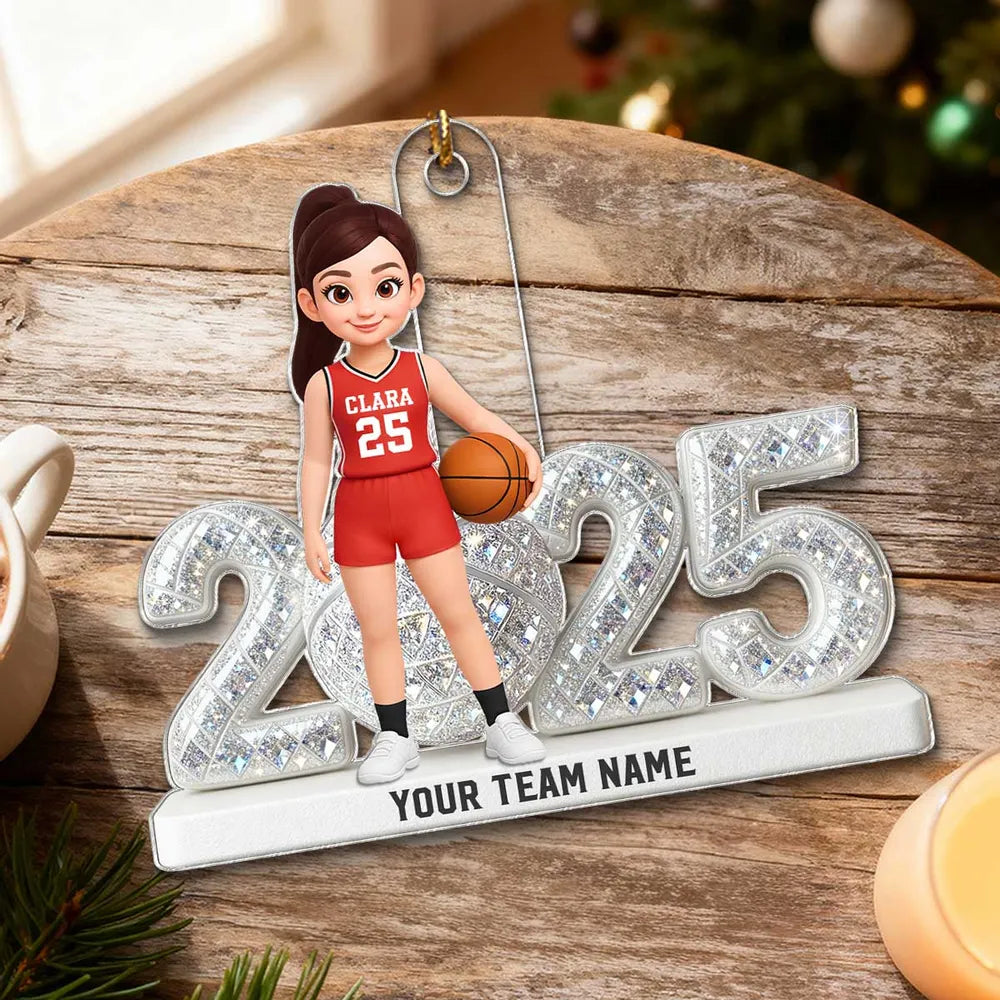 Personalized Acrylic Ornament with Girl Basketball Player, Custom Jersey & Year, Unique Gift for Young Athletes & Team Spirit Fans