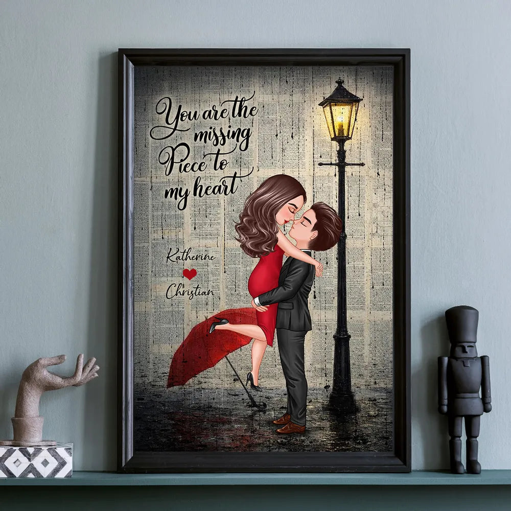Personalized Couple Hugging Under Street Lamp Poster, Vintage Romance Wall Art, Unique Gift for Couples