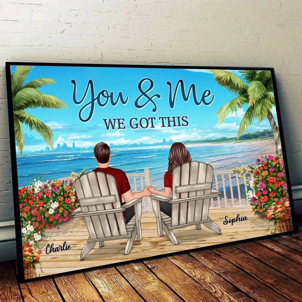 Back View Couple Sitting Beach View Personalized Horizontal Poster, Unique And Meaningful Gift For Couple