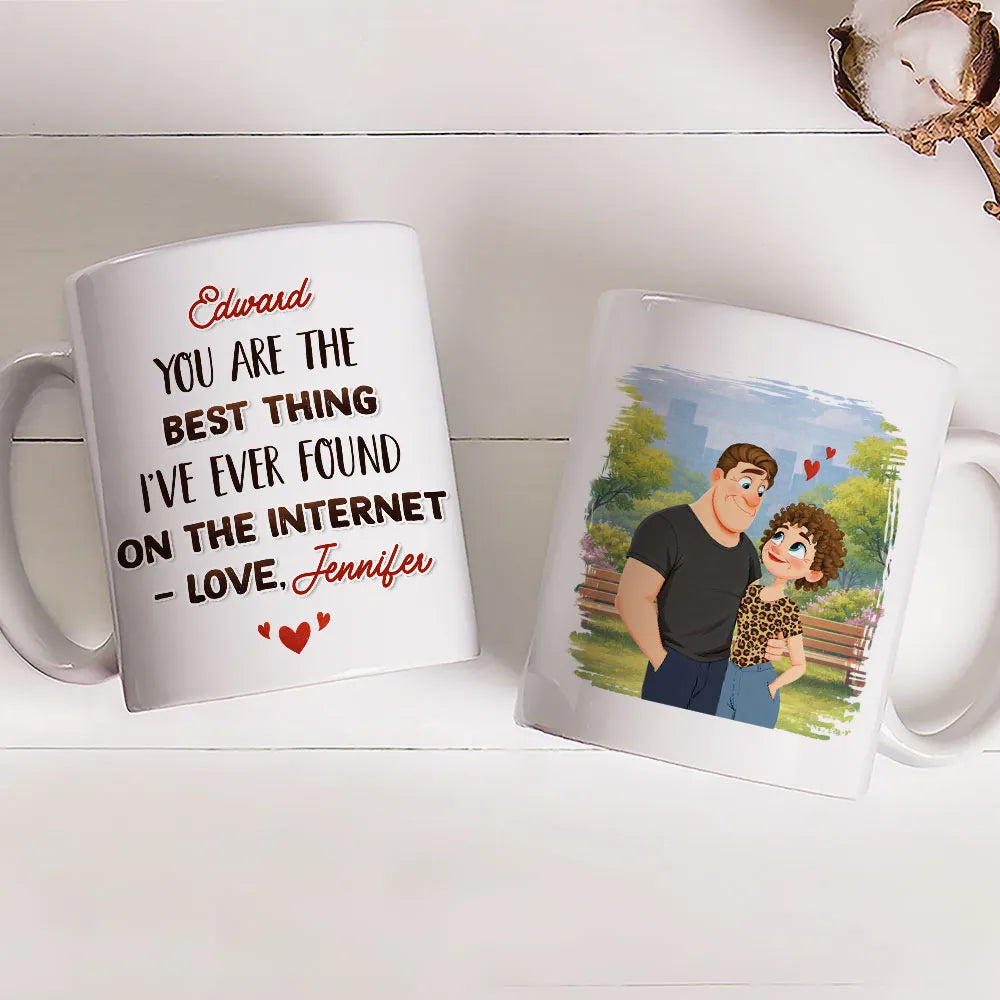 Ceramic Mug Personalized with Sweet Internet Love Message, Park Couple Art, Unique Valentine's Day Gift for Couple
