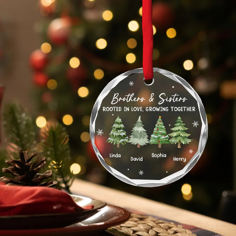 Personalized Crystal Ornament for Siblings – Brothers & Sister Trees, Custom Names, Unique Christmas Gift & Elegant Holiday Décor