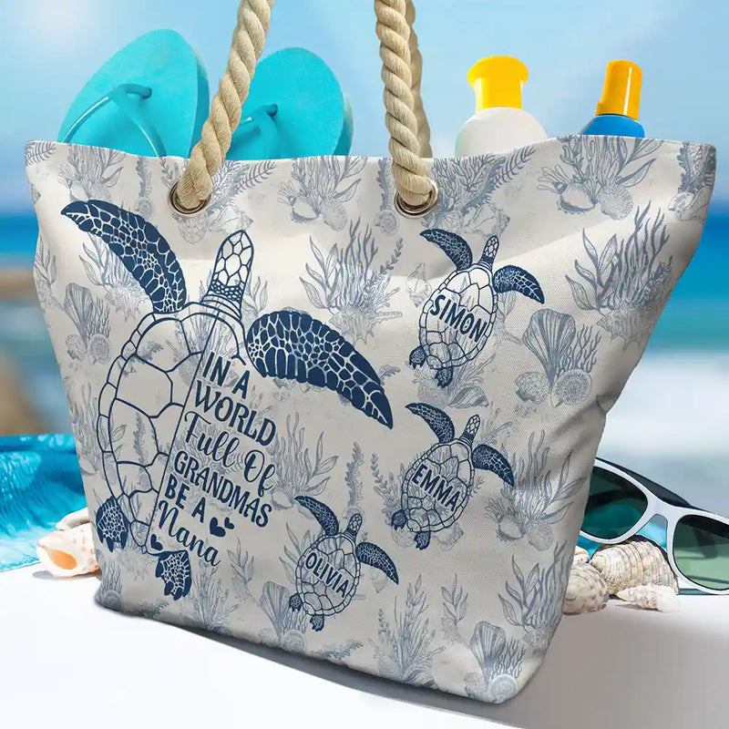 Sea Turtle Nana Rope Handle Canvas Bag - A Sweet Personalized Gift for Grandma That Feels Like a Beach Day