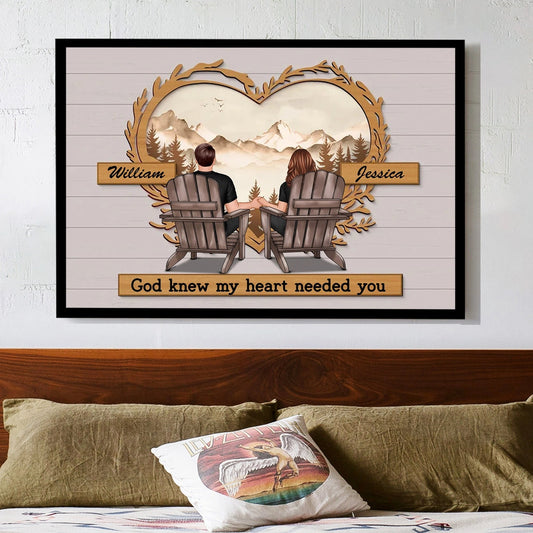 Couple Mountain View Poster – “God Knew My Heart Needed You” wall art, a perfect romantic gift for couples