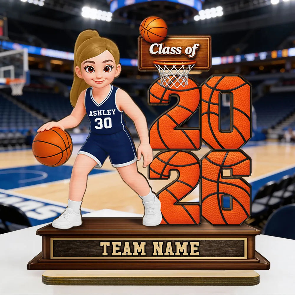 Personalized Basketball Class Of 2-Layer Wooden Plaque for Senior Player on Court, Unique Graduation Gift