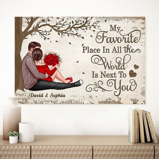 Personalized Couple Sitting Under Tree Poster Romantic Wall Decor Unique Gift for Him or Her
