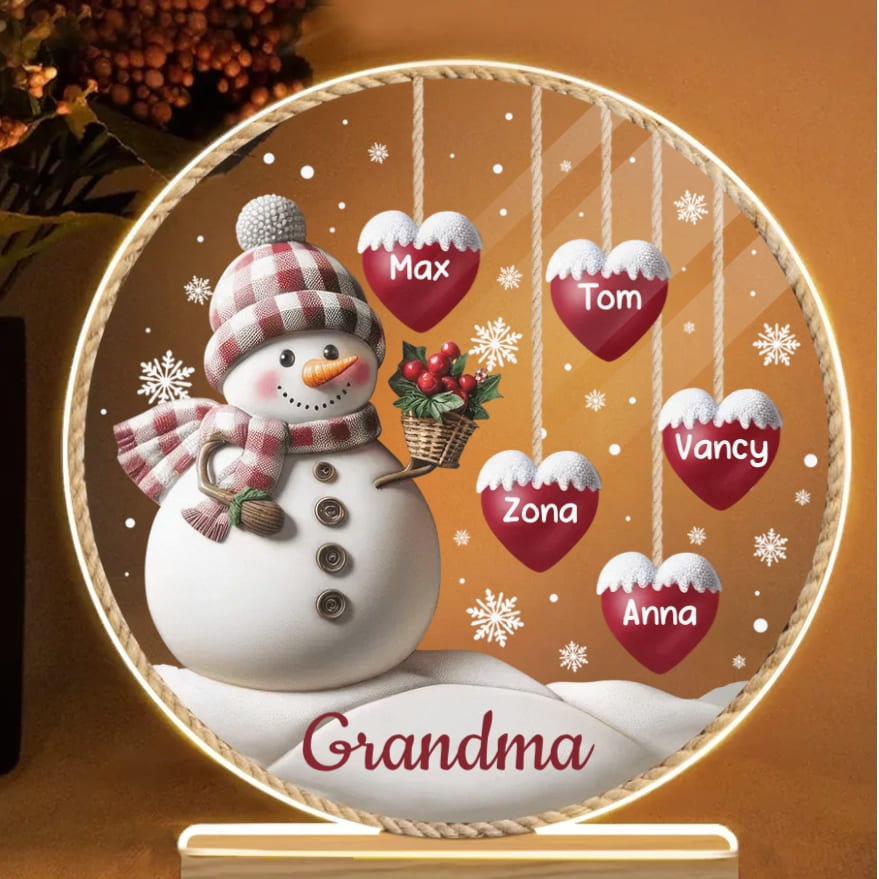 Happy Christmas Snowman with Sweet Heart Hanging - Personalized Ornament, Plaque, Sign, and Sticker - Perfect Gift