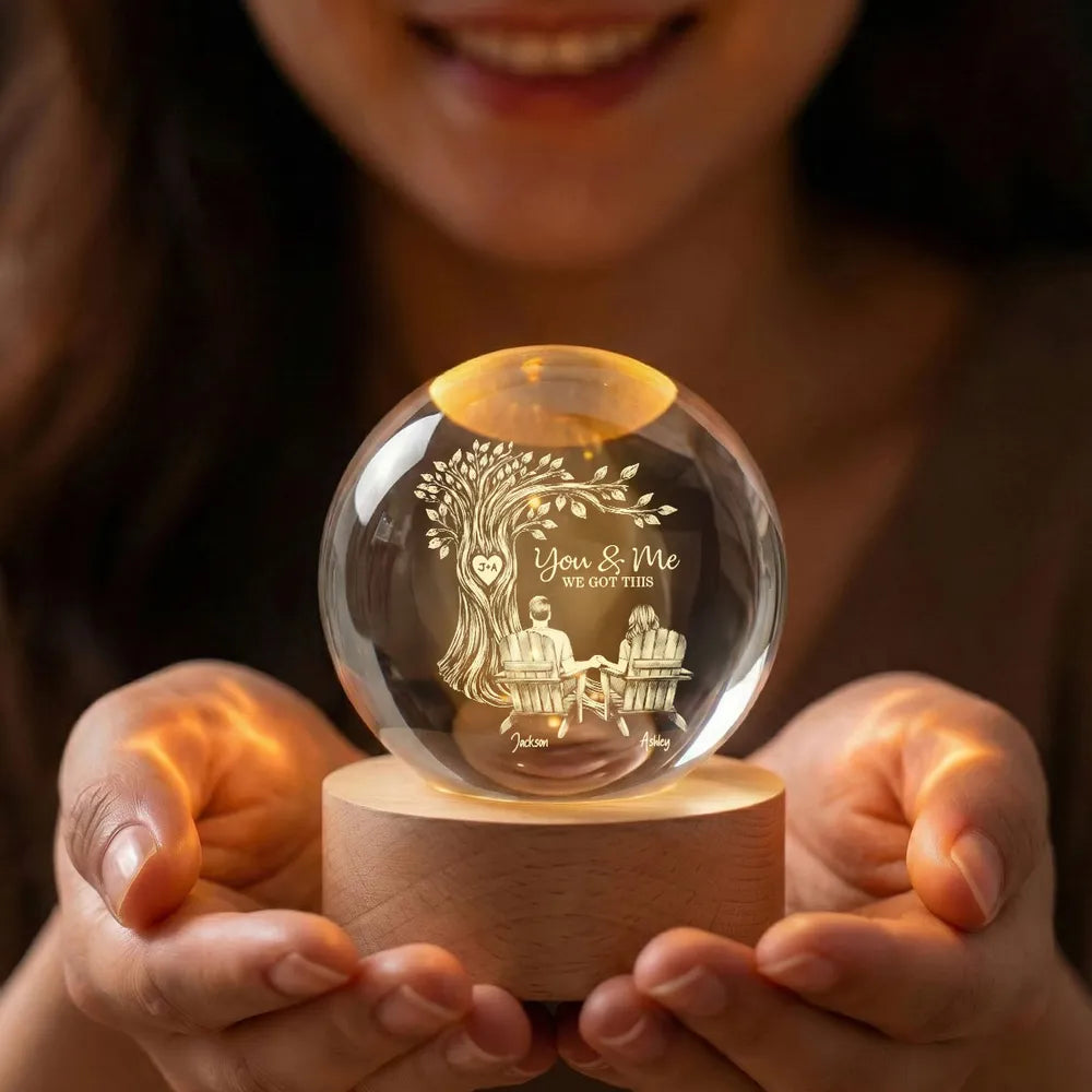 Personalized Globe Lamp with You & Me Couple Under Tree Design - Cozy Romantic Night Glow, Unique Gift for Couples