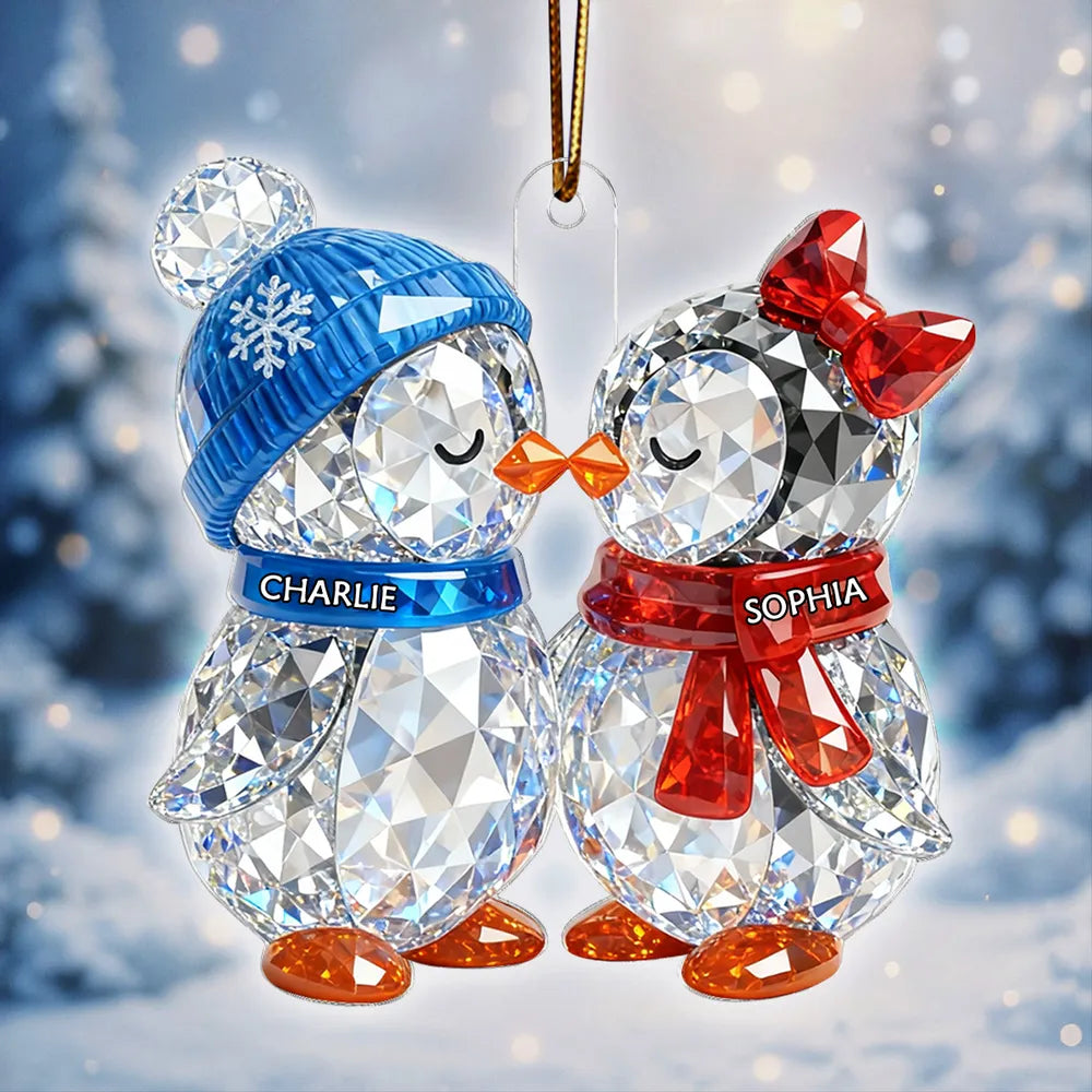 Crystal Effect Christmas Penguins Couple - Personalized Acrylic Ornament - Heartwarming Christmas Gift for Couple