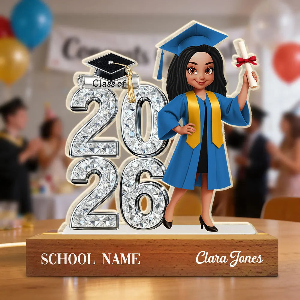 Class of Graduation Block LED Light Plaque, Personalized Keepsake With Warm Glow for Bedroom or Desk, Thoughtful Gift for Grad