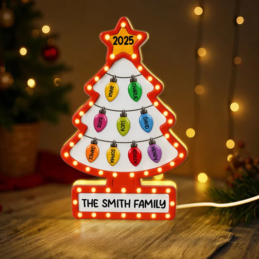 Family Christmas Tree Acrylic Light Box – Personalized Holiday Gift, Festive Home Decoration