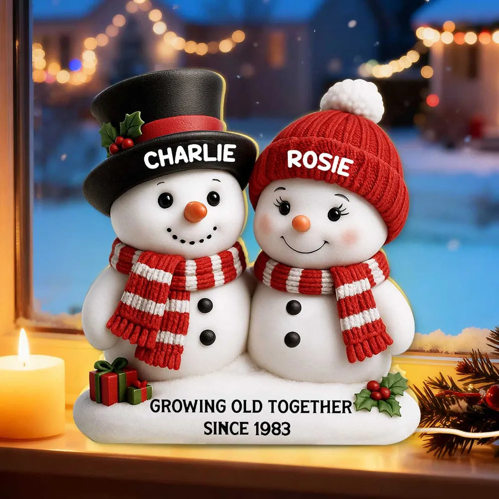 Acrylic Light Box Snowman Couple - Growing Old Together, Warm Glow Christmas Decor, Creative Personalized Gift for Couples