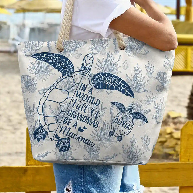 Sea Turtle Nana Rope Handle Canvas Bag - A Sweet Personalized Gift for Grandma That Feels Like a Beach Day