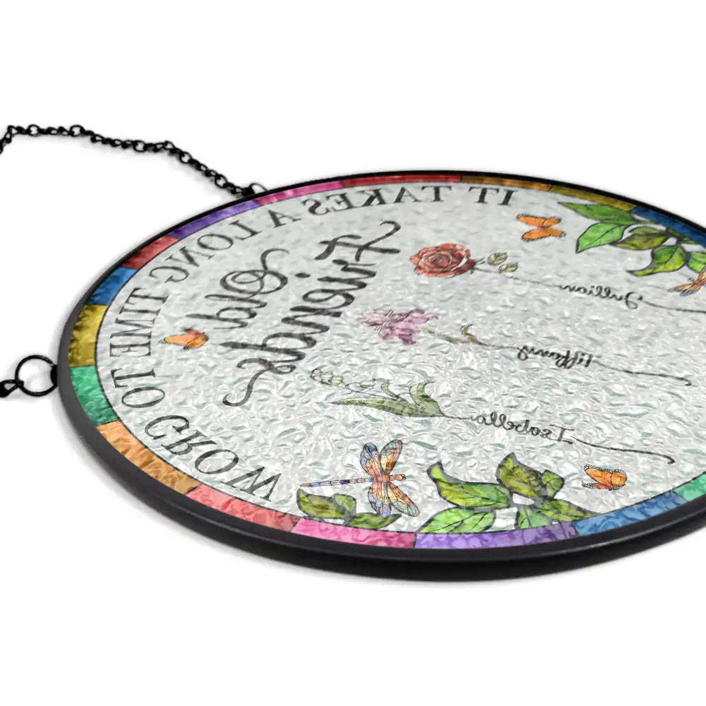 Personalized Floral Suncatcher Ornament – It Takes A Long Time To Grow An Old Friend – Gift For Sister Or Friend