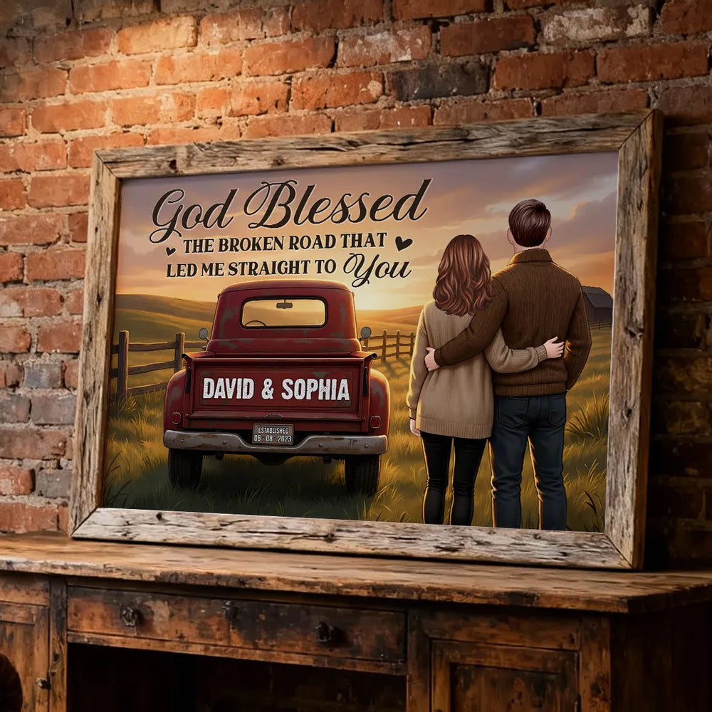 Personalized Couple Sunset Poster Country Truck Scene Romantic Wall Art Unique Gift for Husband or Wife