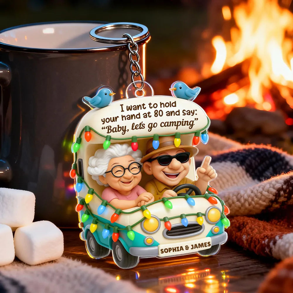 Acrylic Keychain Personalized Camping Couple Charm with Sweet Quote, Cute Daily Accessory and Unique Gift for Him or Her