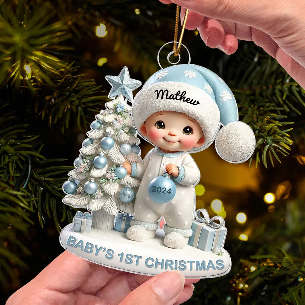 Personalized Acrylic Ornament for Baby's First Christmas – Cute Pastel Tree Design, Keepsake Holiday Decor & Unique New Baby Gift