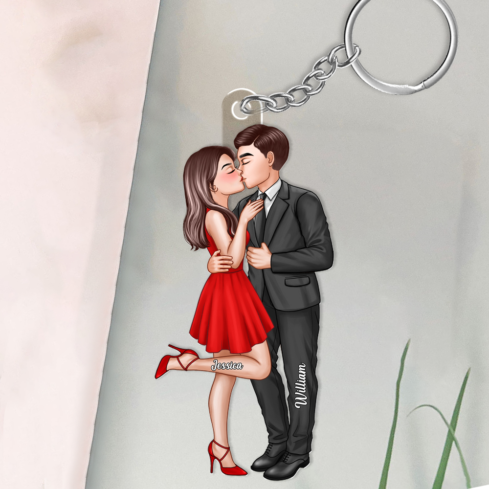 “Kissing Couple Acrylic Keychain – Custom Mini Figurine, Romantic Gift for Boyfriend & Girlfriend”
