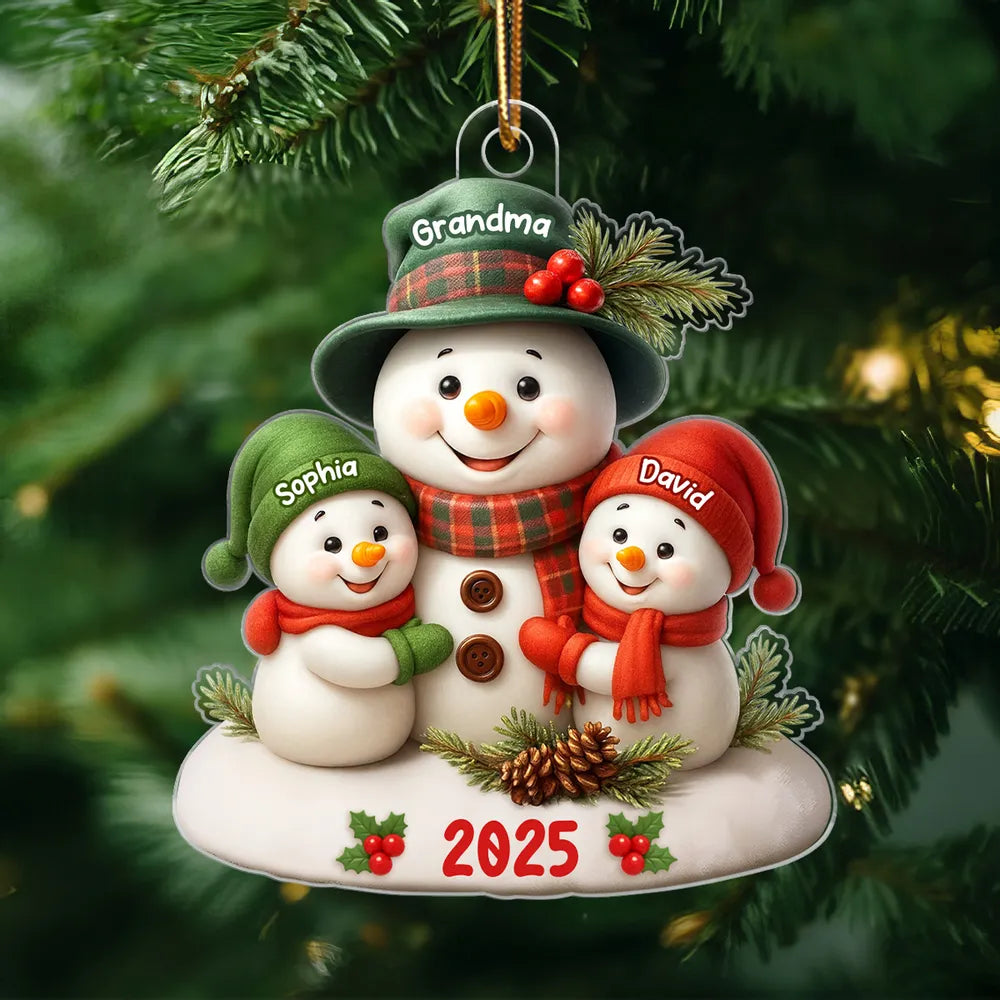 Acrylic Ornament Snowman Family Design for Holiday Décor, Warm Festive Accent, Gift-Ready for Grandma and Family