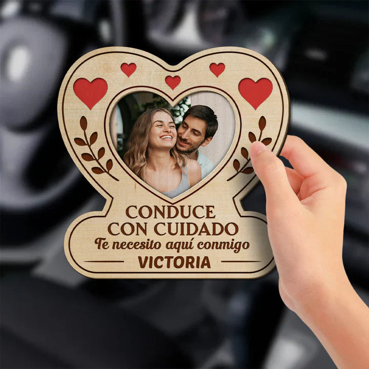 Personalized Heart Photo 2-Layer Wooden Car Visor Clip for Couples, Sweet Romantic Reminder, Unique Gift for Him or Her